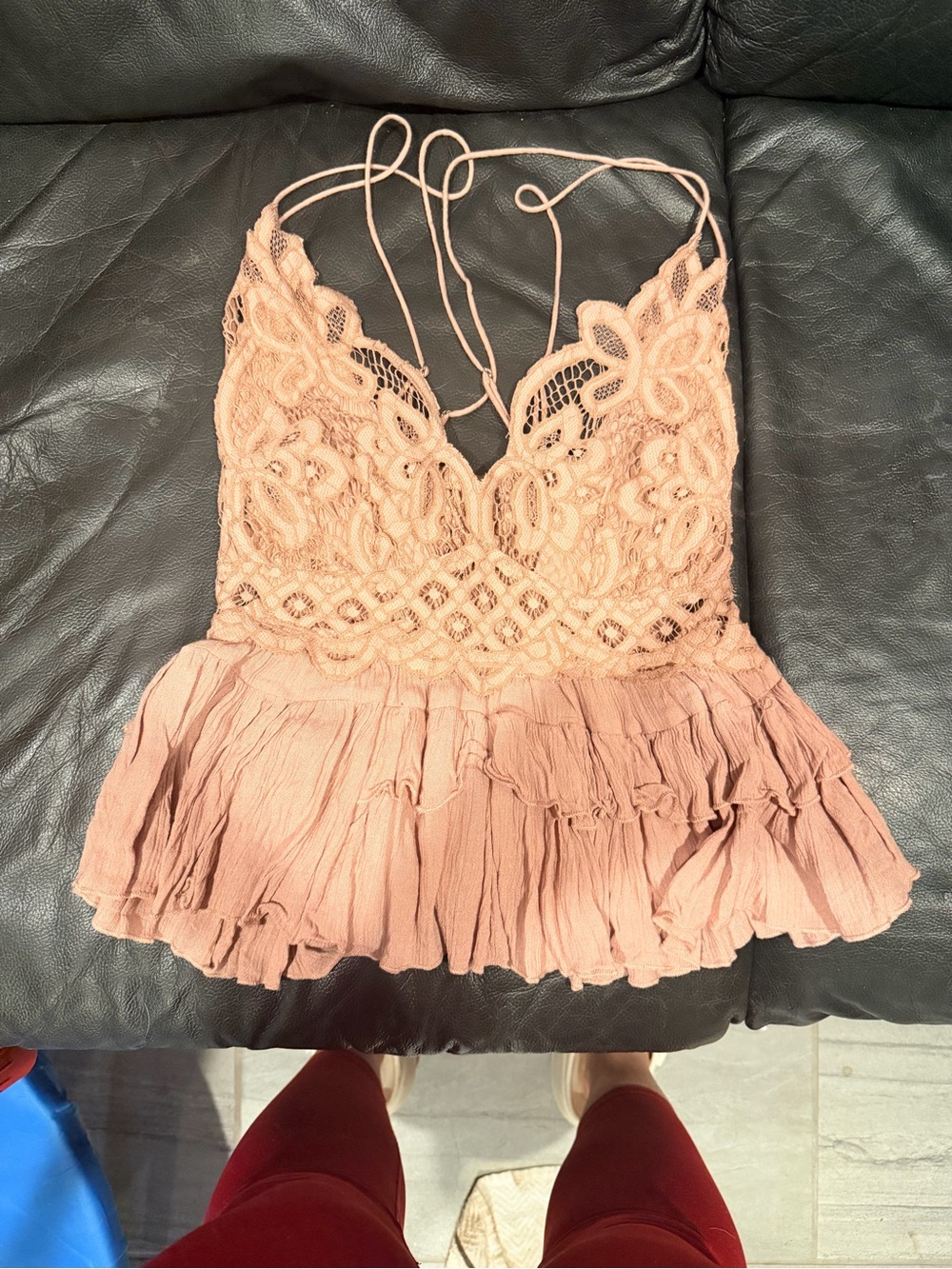 Free People Blush Crochet Lace Ruffle Cami Tank